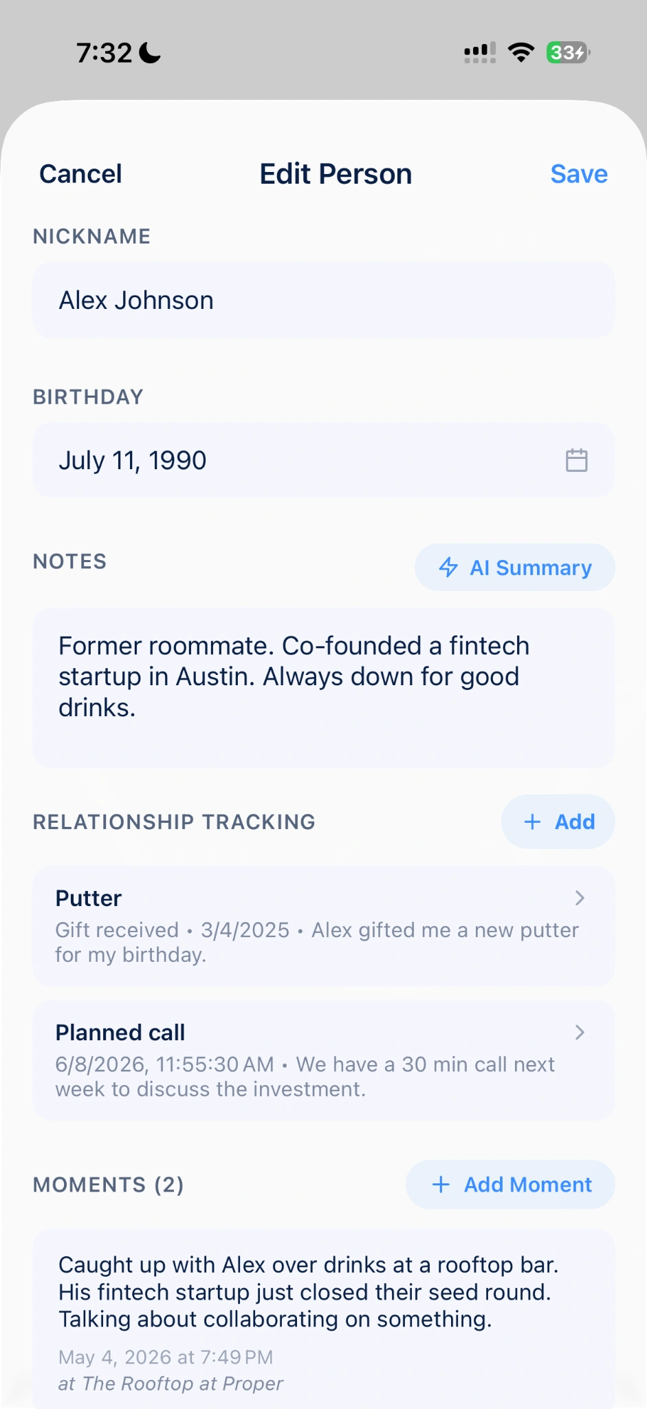 Contact profile